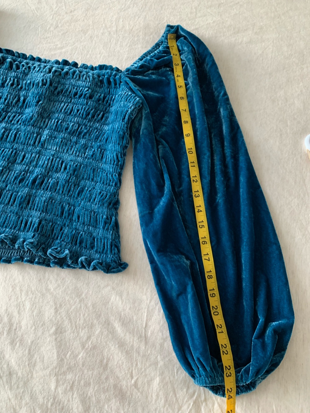 Anthropologie Smocked Puff Sleeve Square Neck Velvet Top Size L - Picture 10 of 12